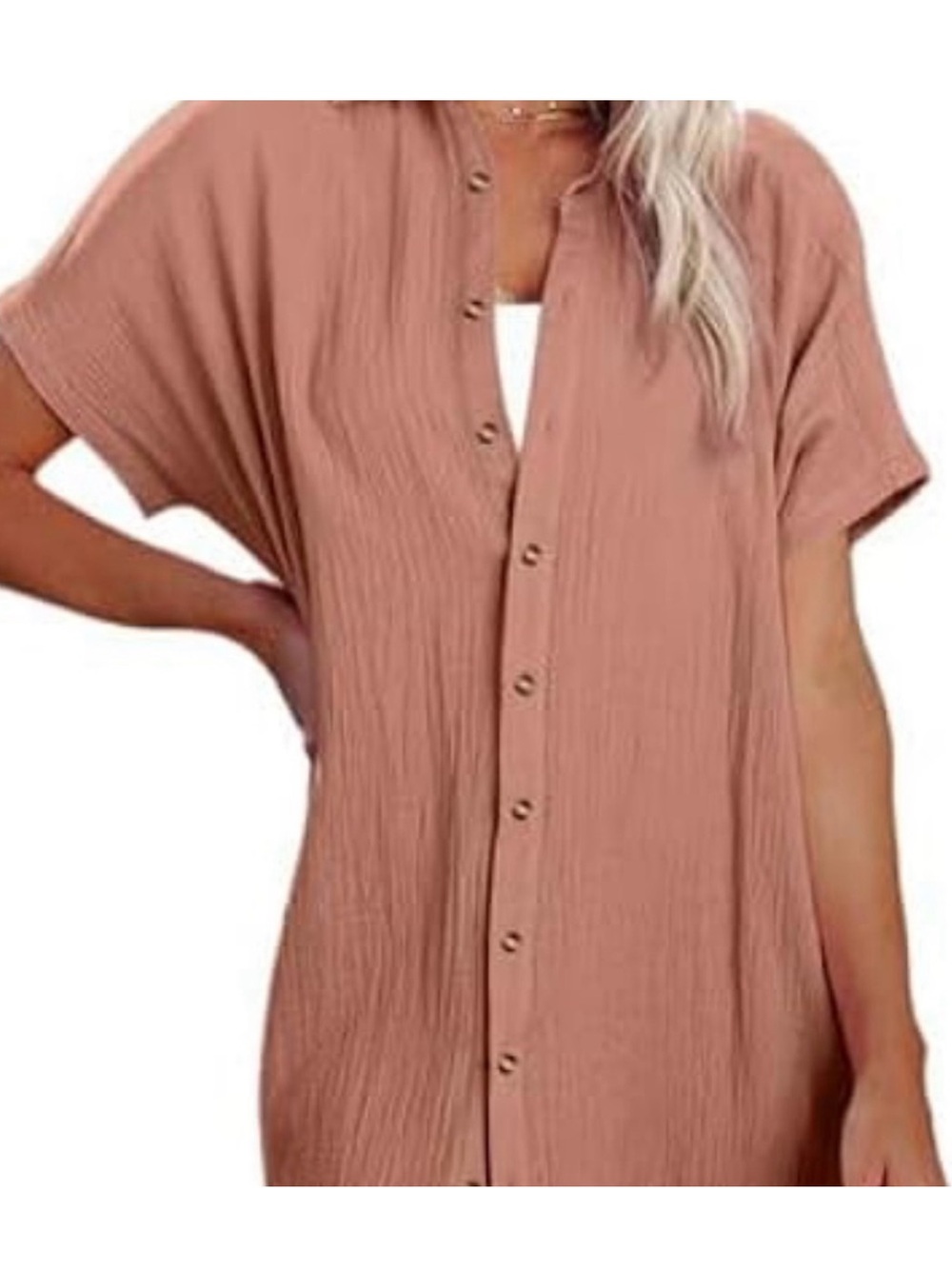 Dokotoo Dark Tan/ Light Brown Button Front Gauze Short Sleeve Dress / Coverup XL